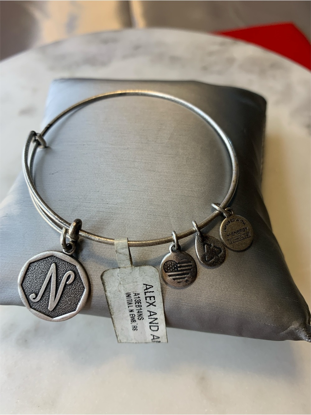 Alex and Ani Silver-Tone Initial N Charm Bangle with Signature Charms